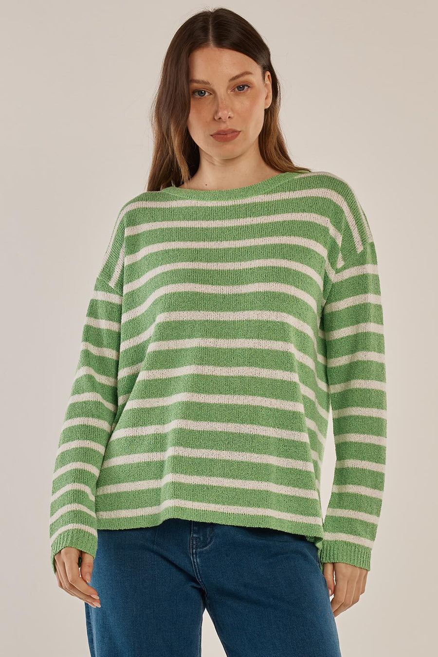 Betty Basics Bradford Knit Top - Green/Cream Stripe