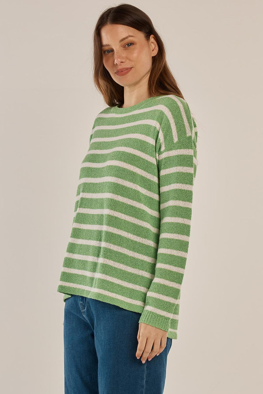 Betty Basics Bradford Knit Top - Green/Cream Stripe (view 3)