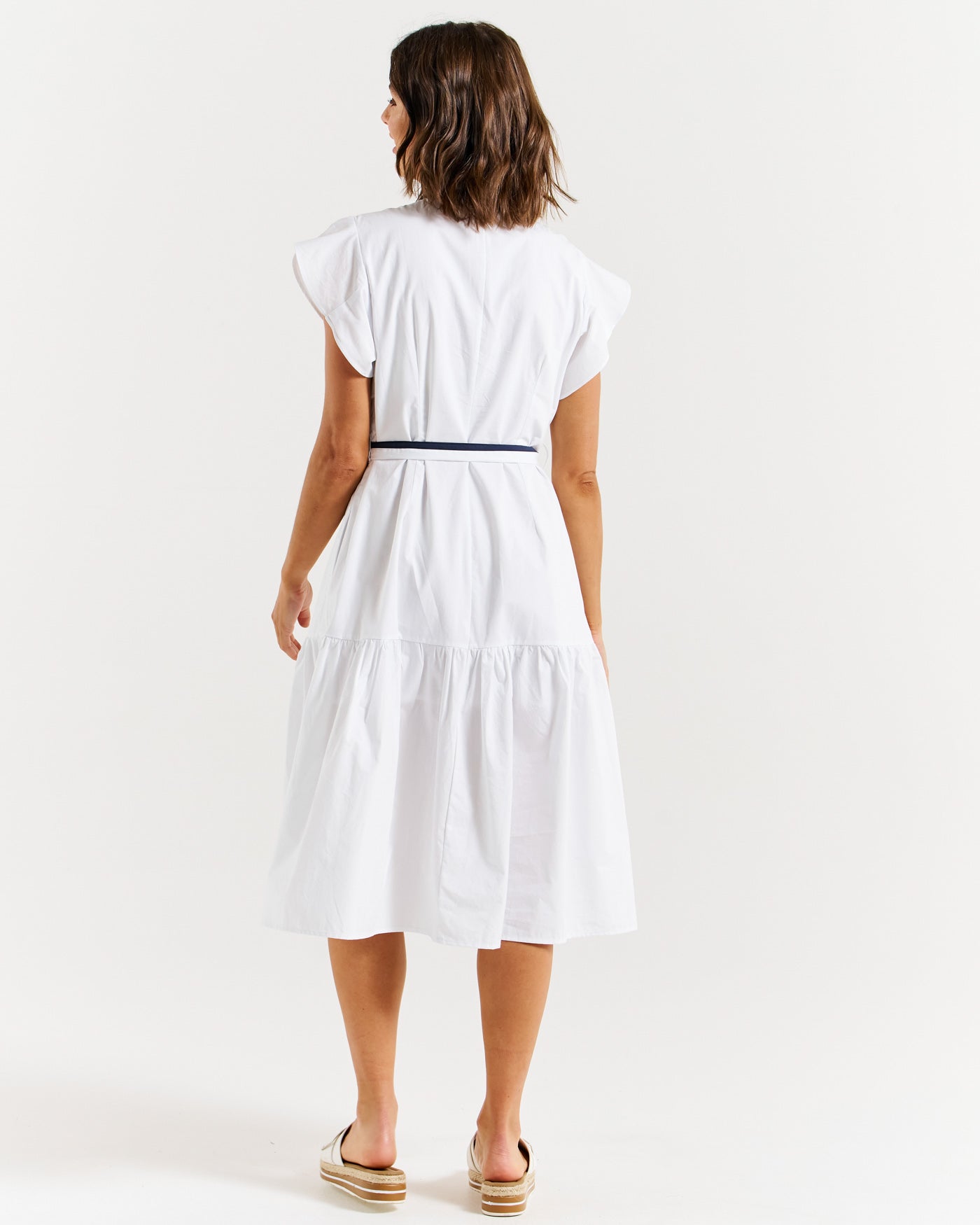 Mari Dress - White / Navy Contrast