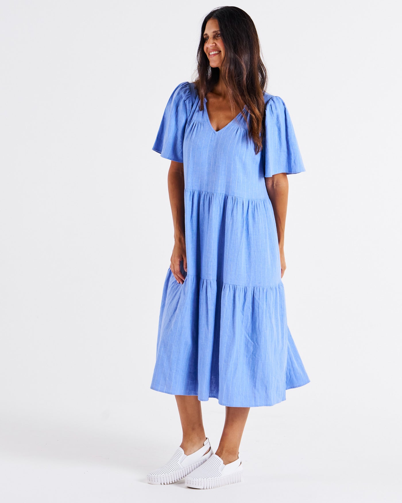 Regina Linen Dress - Berry Blue Stripe