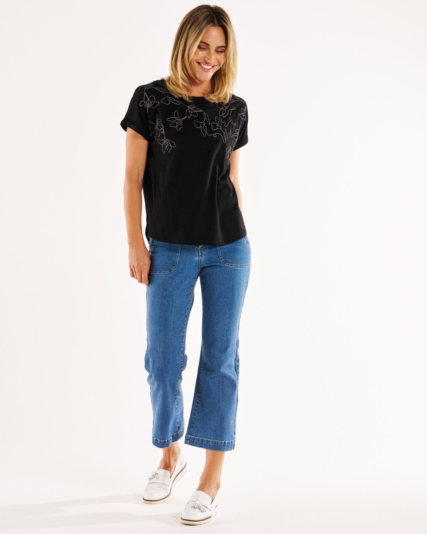 Hailey Short Sleeve Tee - Black Embellished