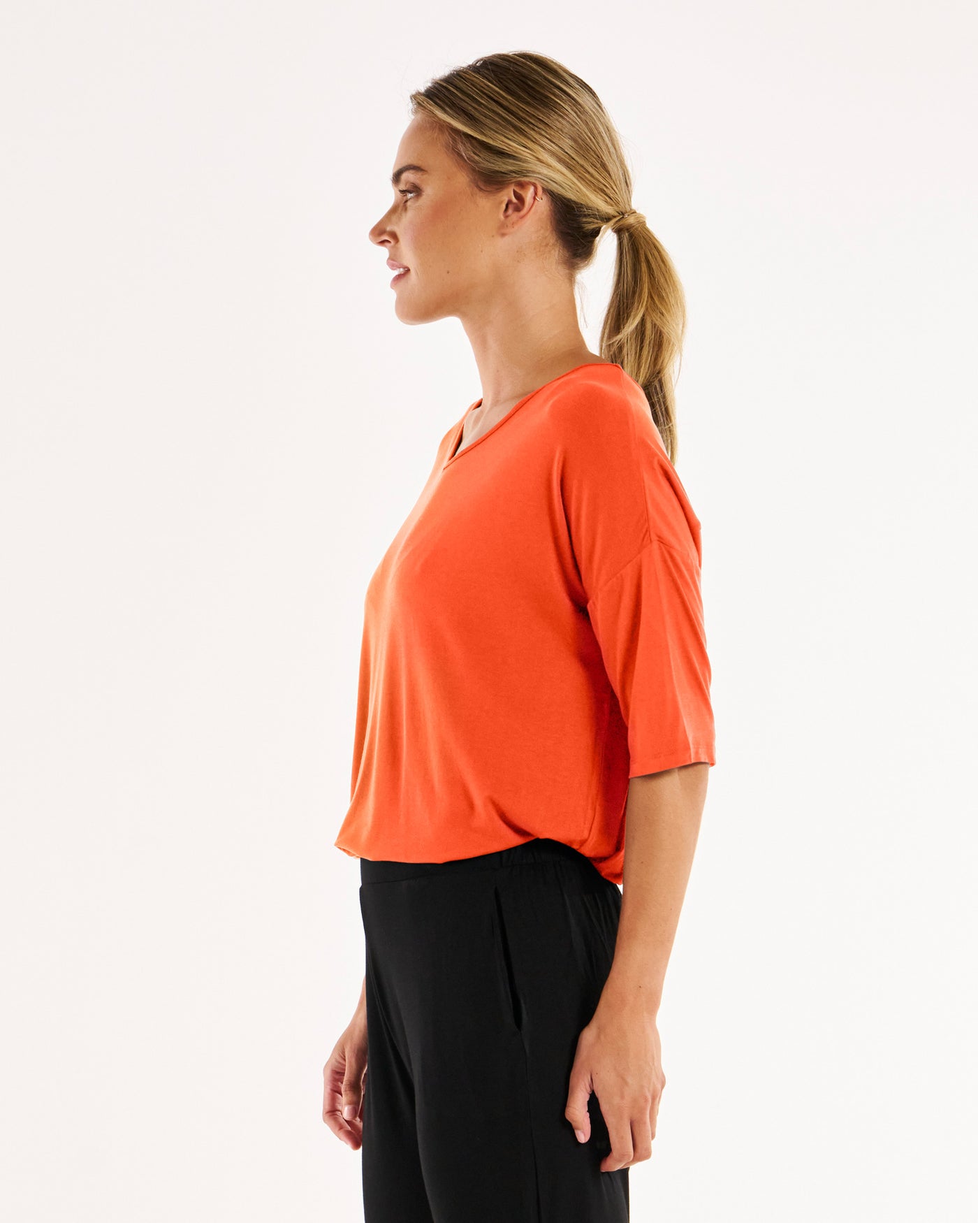 Brielle Bamboo V-Neck Tee - Burnt Ochre