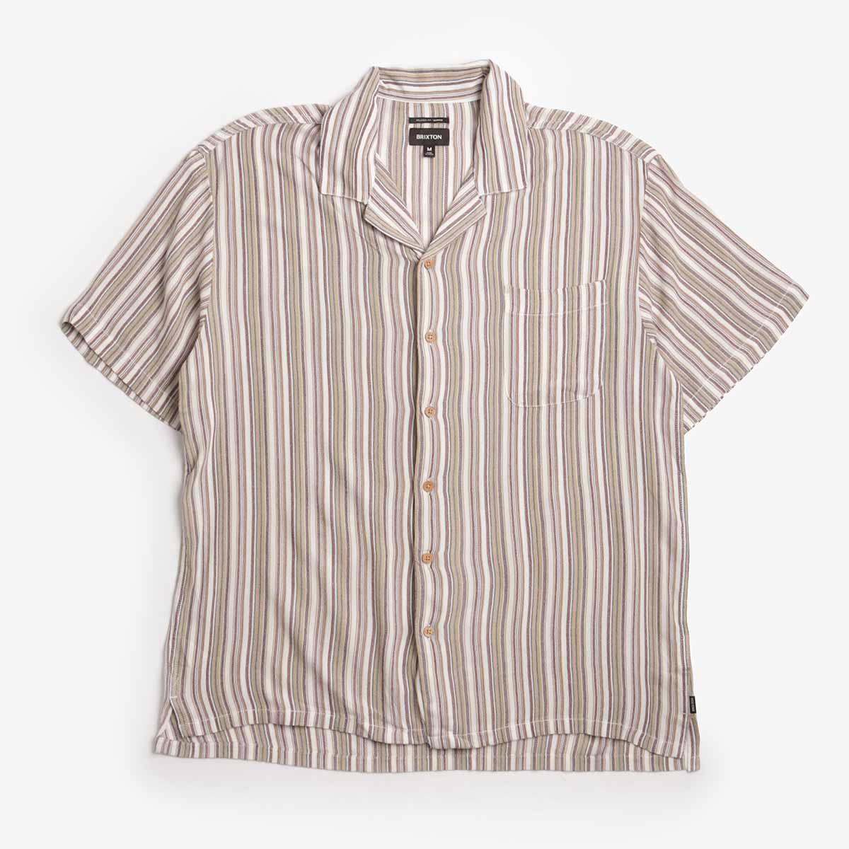 Brixton Bunker Twisted Stripe Short Sleeve Shirt in robust red - front
