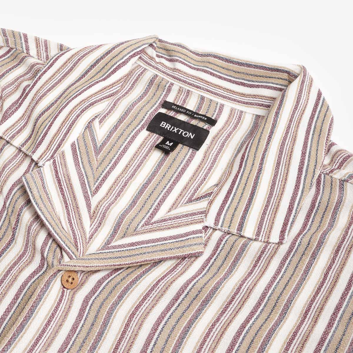Brixton Bunker Twisted Stripe Short Sleeve Shirt in robust red - detail