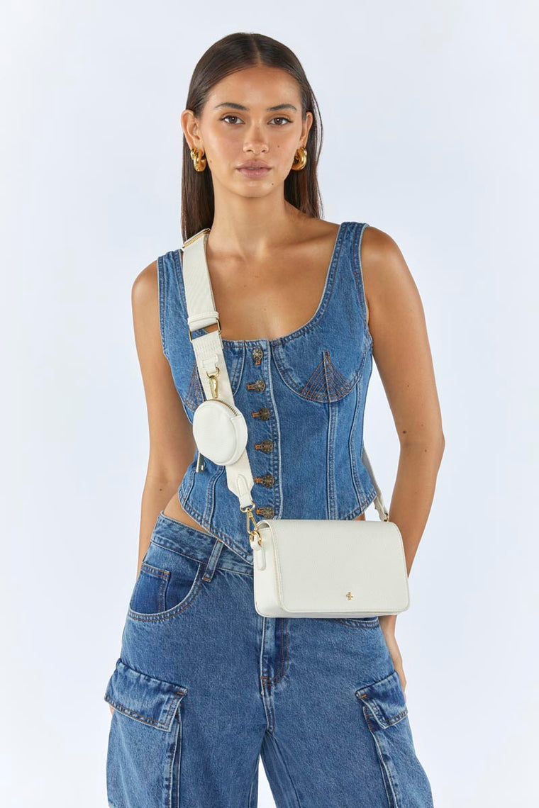 Peta + Jain Candi Flapover Crossbody - White Pebble / Gold (view 5)