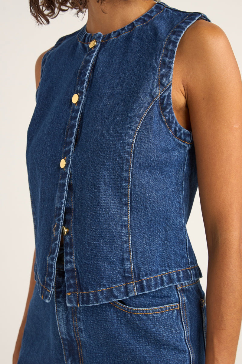 Rhythm Gia Denim Vest - Indigo (view 4)