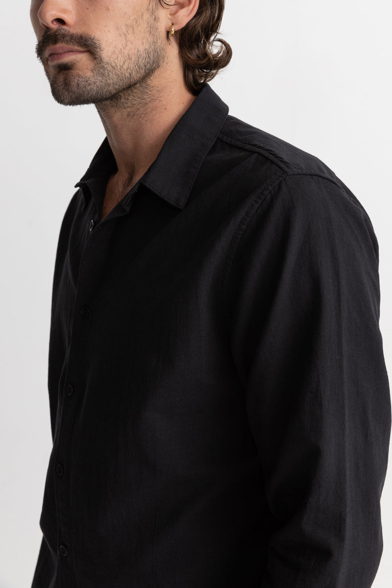 Classic Linen Long Sleeve Shirt - Vintage Black