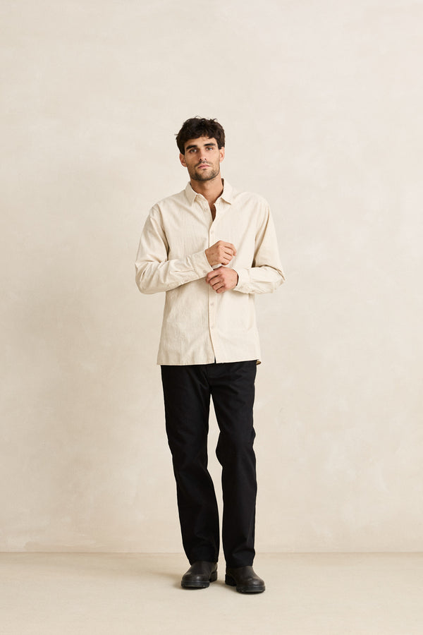 Rhythm Classic Linen Long Sleeve Shirt - Sand (view 4)