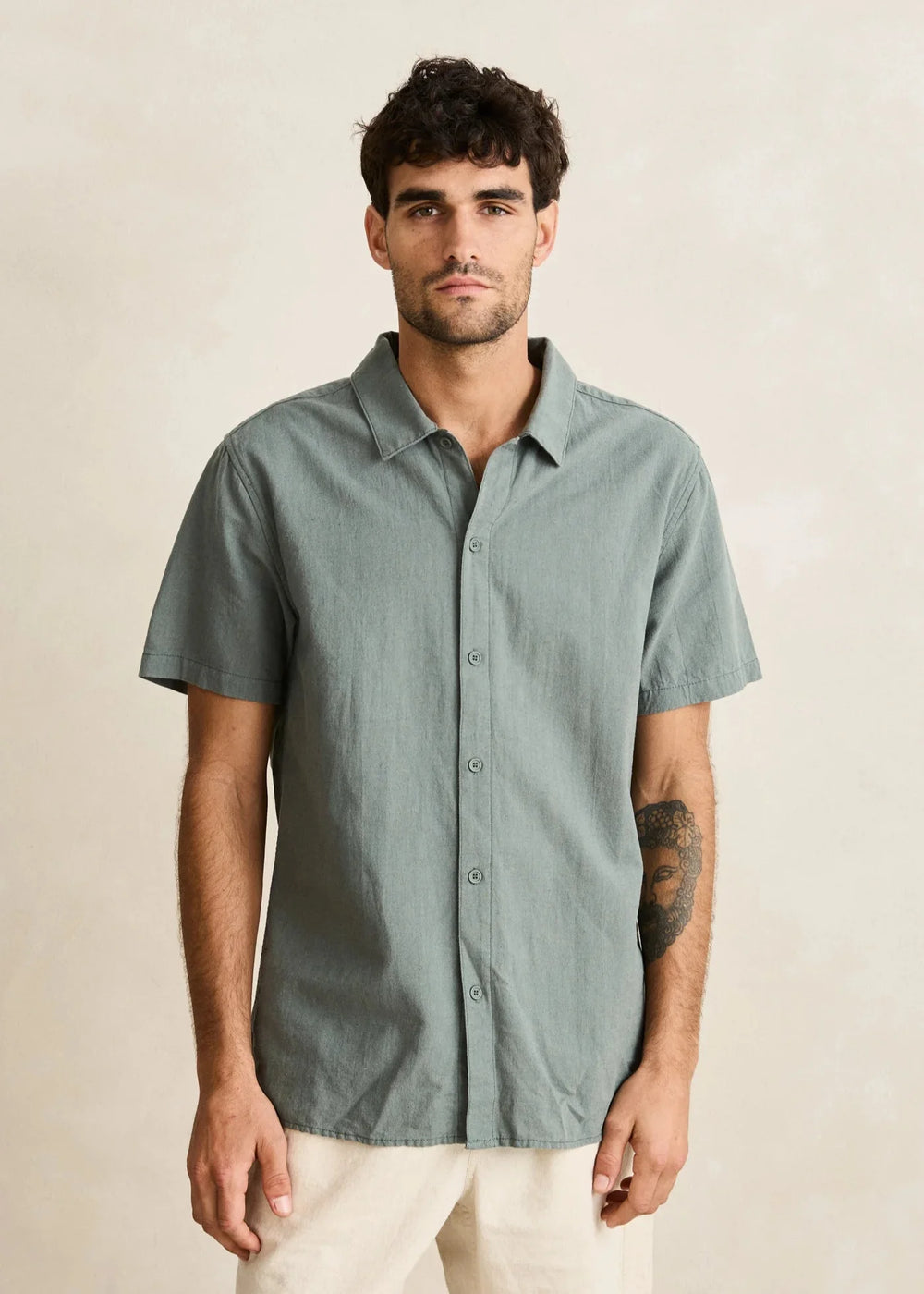 Rhythm Classic Linen Short Sleeve Shirt - Silver Pine