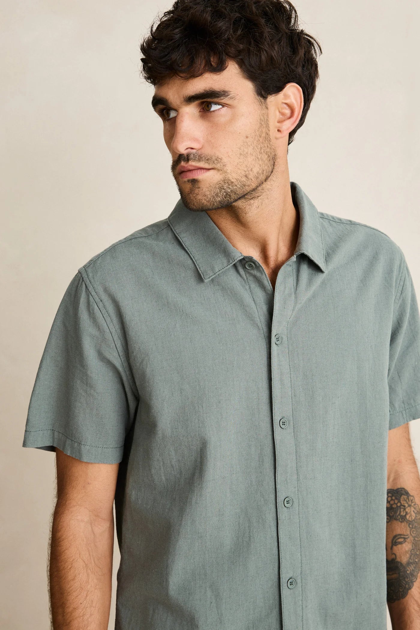 Rhythm Classic Linen Short Sleeve Shirt - Silver Pine (view 2)