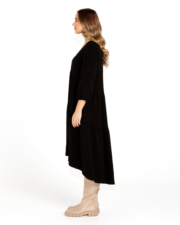 Bridie Tiered Midi Dress - Black
