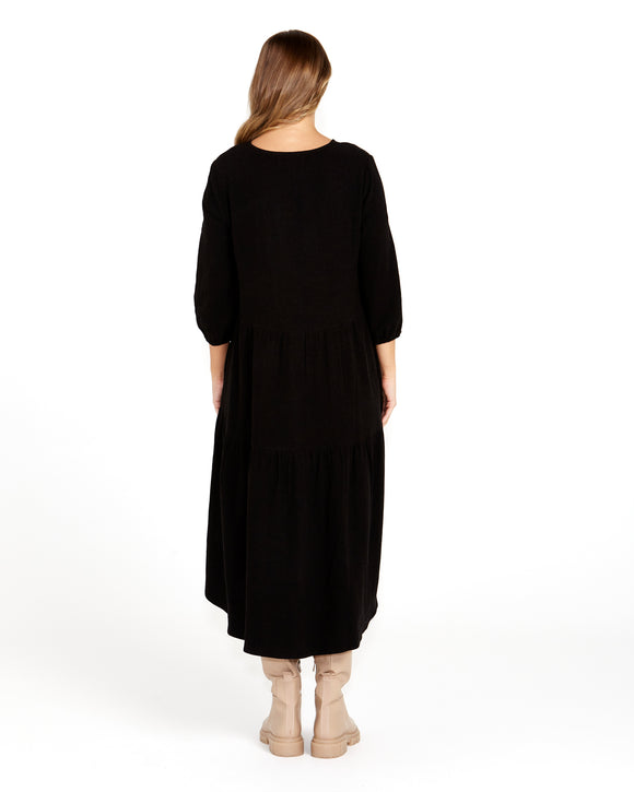 Bridie Tiered Midi Dress - Black