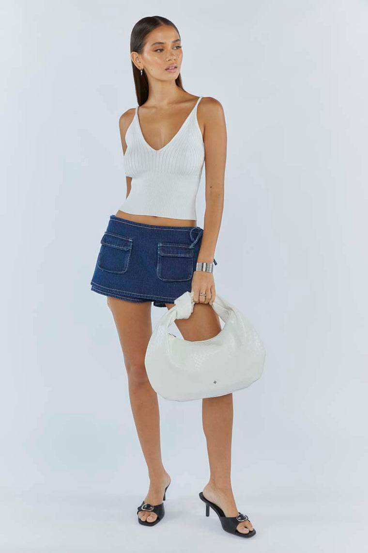 Evity Weave Shoulder Bag - White Weave / Silver