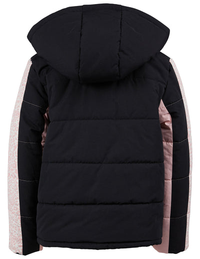 Eve Girl Base Panelled Puffer - Black / Pink Leopard - Teens (view 2)