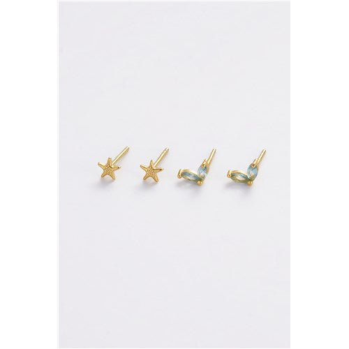 Zafino Double Blue Starfish Stud Set - Gold