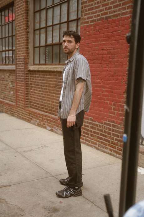 Brixton Charter Stripe Short Sleeve Woven - Charcoal Grey (view 3)