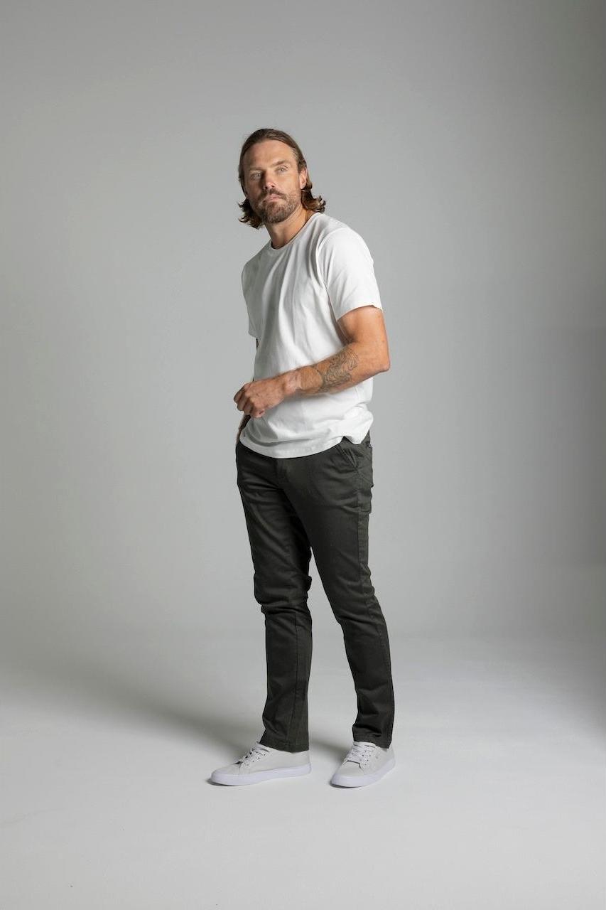 BLKWD Clay slim chino pant in khaki, side view