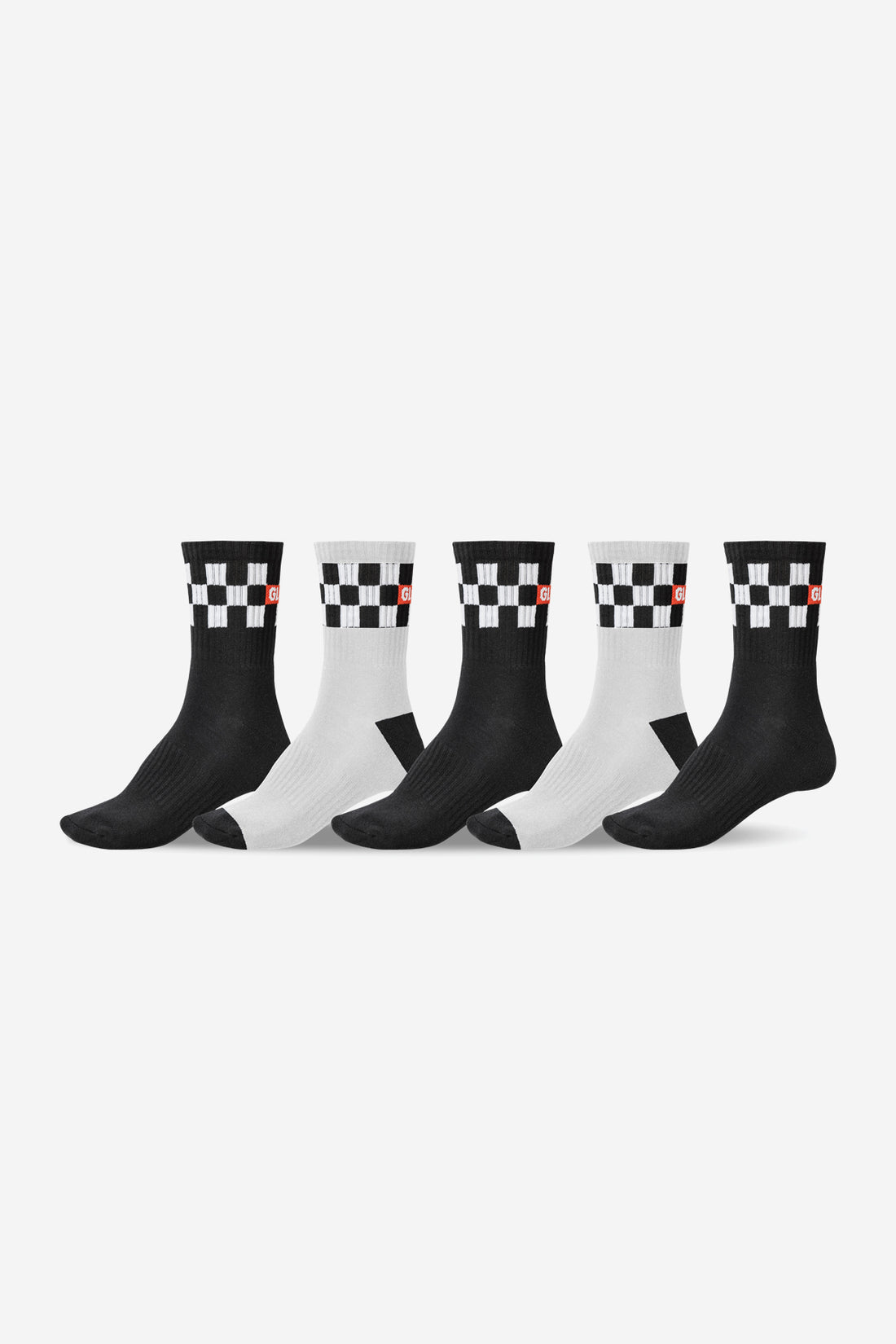 Checker Crew Sock 5pk - Black / White