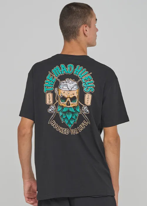 The Mad Hueys Frothin Hooked For Life Short Sleeve Tee Black - front view