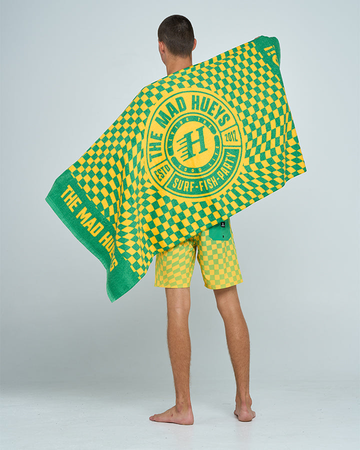 The Mad Hueys Oi Oi Oi Beach Towel Aussie Green - worn on model