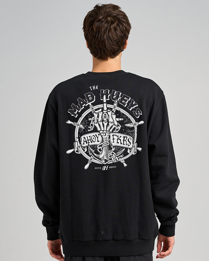 The Mad Hueys Chain Fkrs Crew Washed Black back