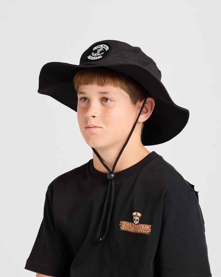 Skull Anchor Youth Wide Brim Hat - Black