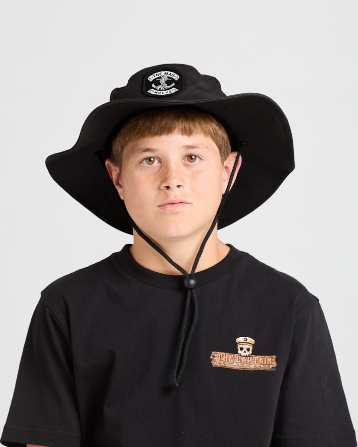 Skull Anchor Youth Wide Brim Hat - Black