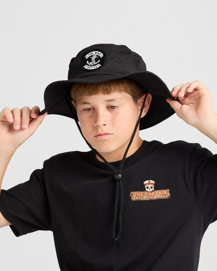 Skull Anchor Youth Wide Brim Hat - Black