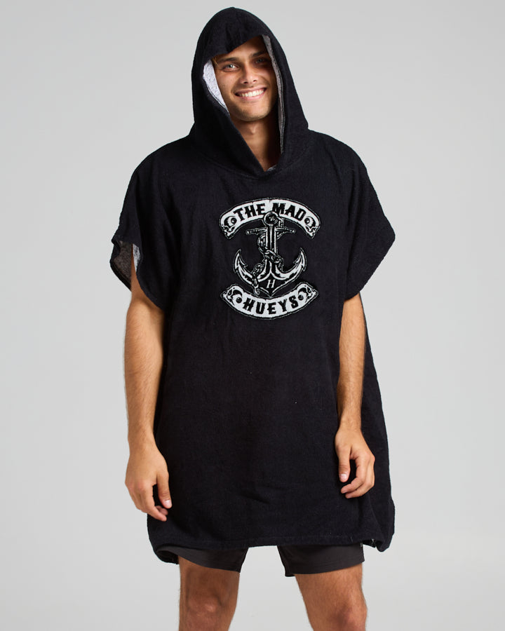 Skull Anchor Hooded Beach Towel - Black
