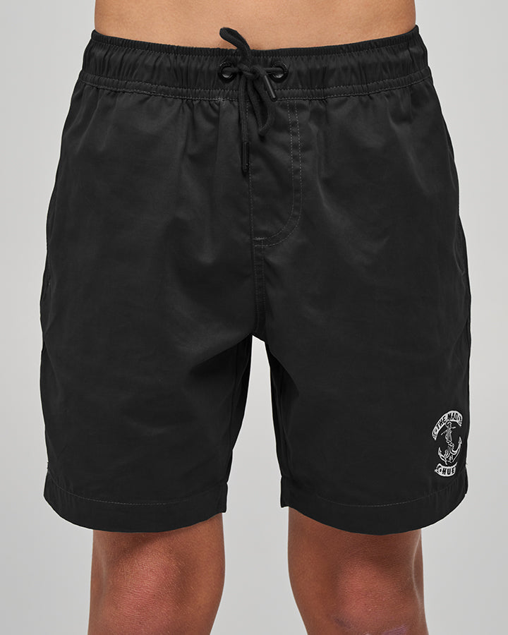 The Mad Hueys Skull Anchor Youth 16 inch Volley Short in black - front