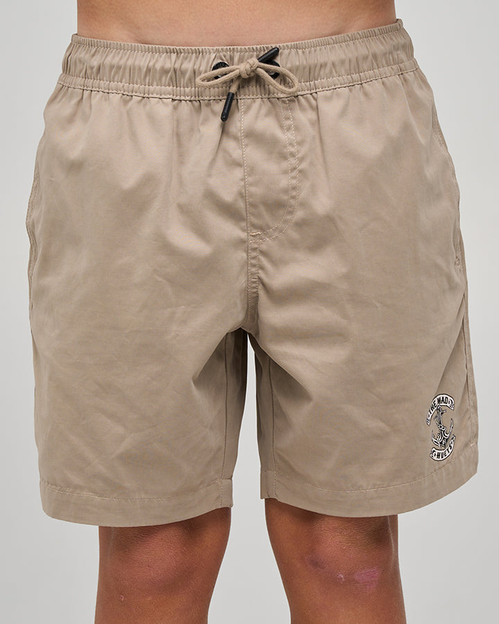 The Mad Hueys Skull Anchor Youth 16 inch Volley Short in taupe - detail