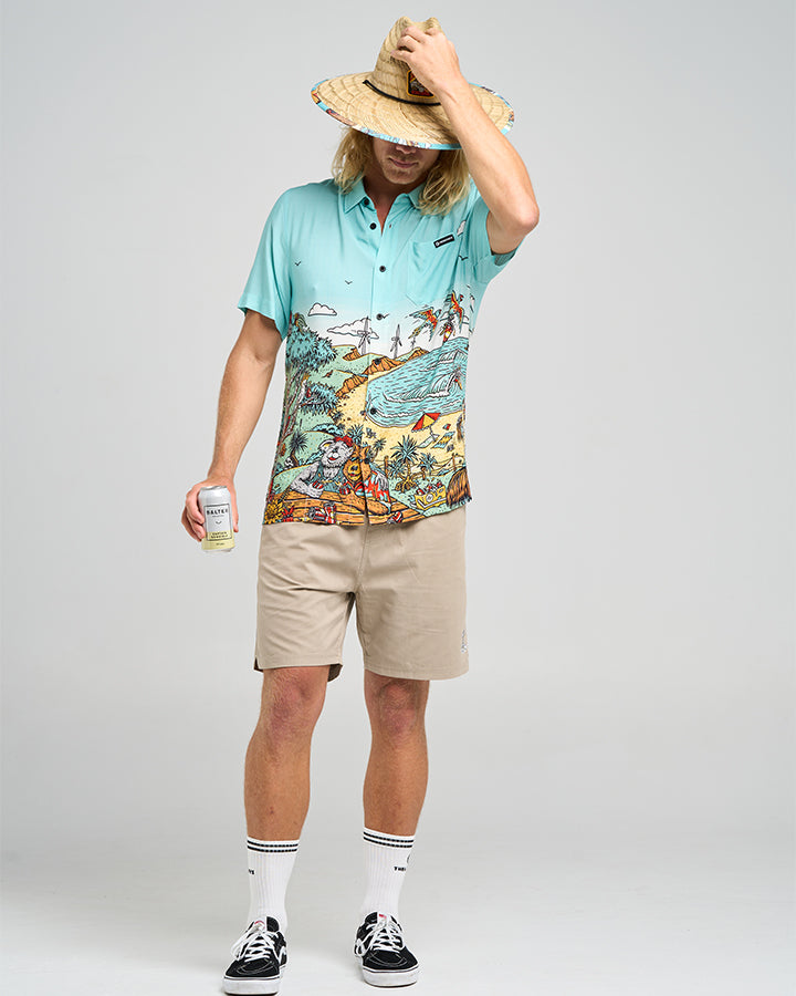 The Mad Hueys Oz Straya Short Sleeve Woven Shirt - Aqua (view 3)