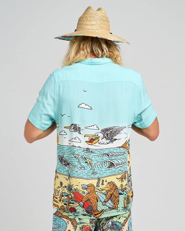 The Mad Hueys Oz Straya Short Sleeve Woven Shirt - Aqua (view 4)