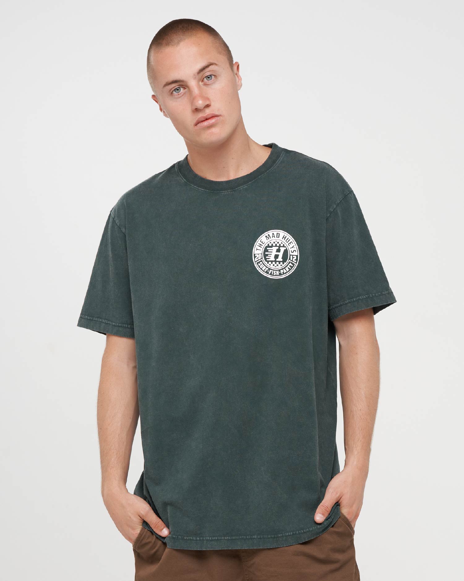 Mad Hueys Checker Hueys SS Tee in pine green washed - back