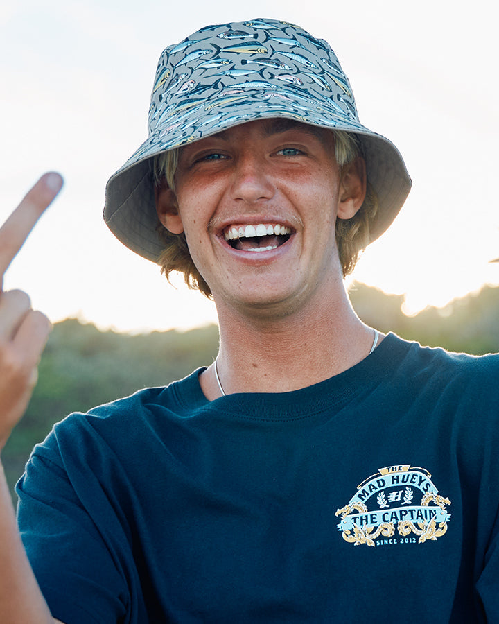 Mad Hueys Pro Hueys Reversible Bucket Hat in taupe - worn