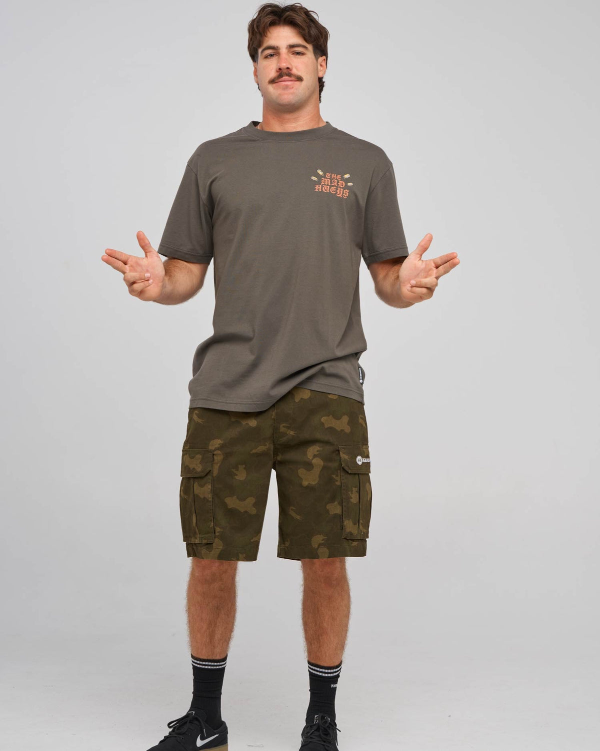 Mad Hueys Loose Cannons SS Tee in charcoal - detail