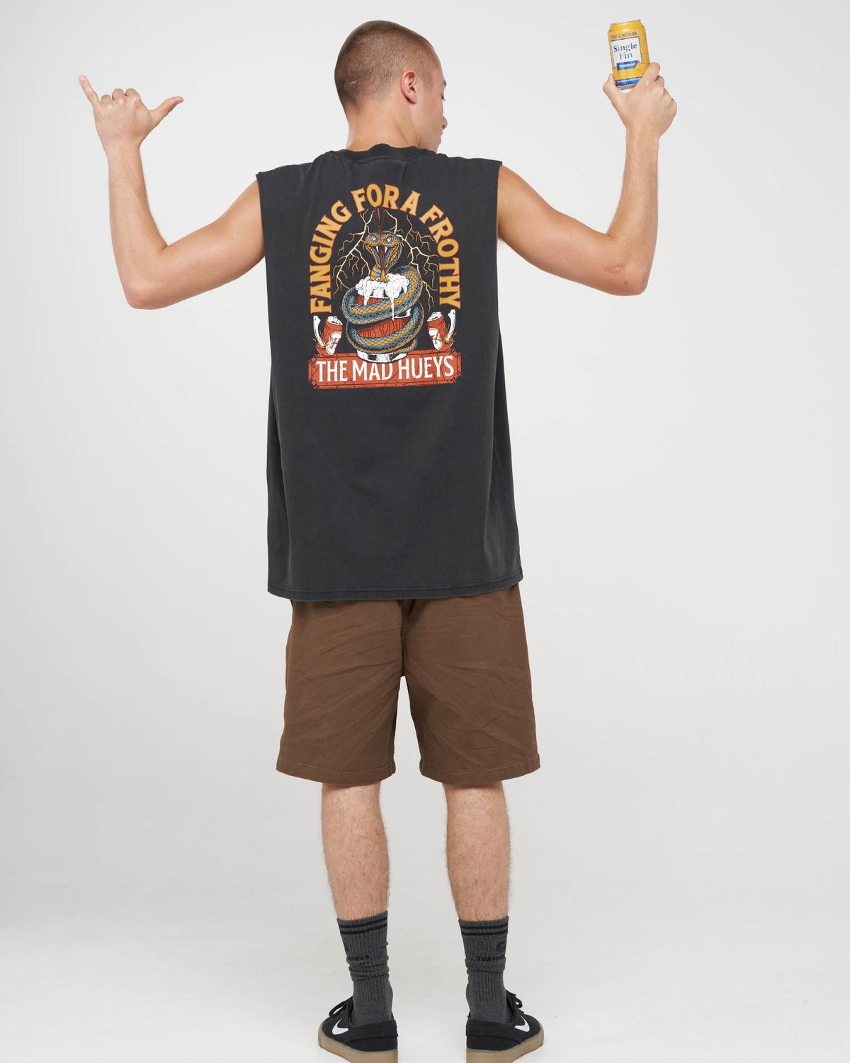 Mad Hueys Fanging Keg Muscle in washed black - print