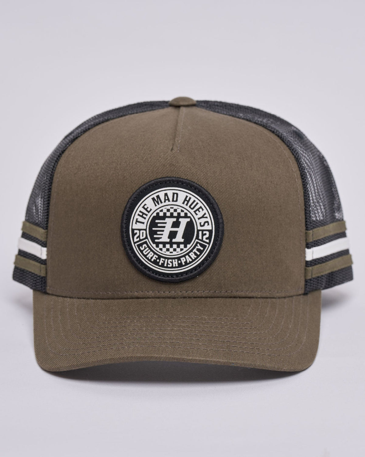 Mad Hueys Checker Hueys Twill Trucker in olive - back