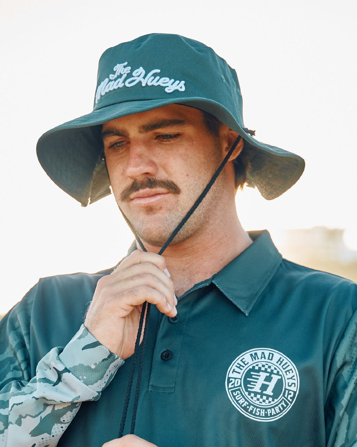 Mad Hueys TMH Pro Wide Brim Hat in pine green - detail