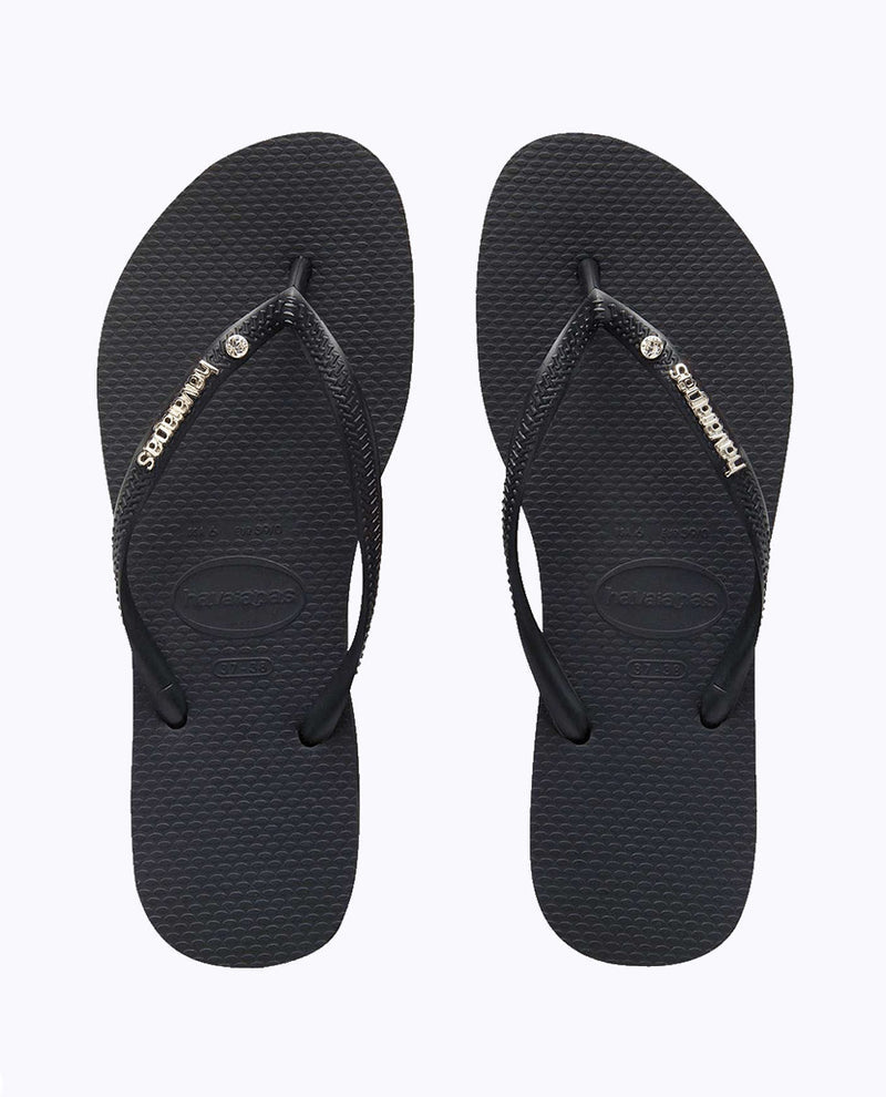 Havaianas Slim Thong Metal Logo Crystal - Black