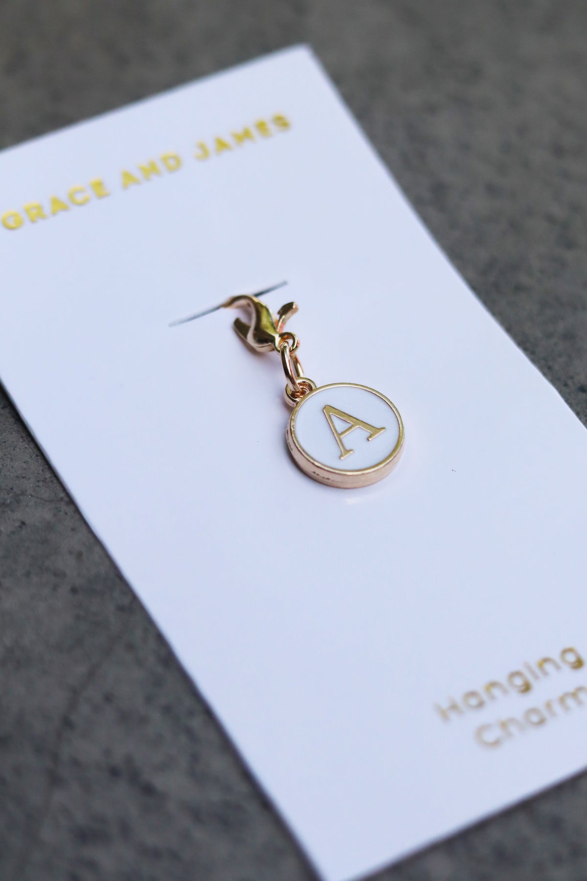 Grace and James Hanging Charm Alphabet White and Gold