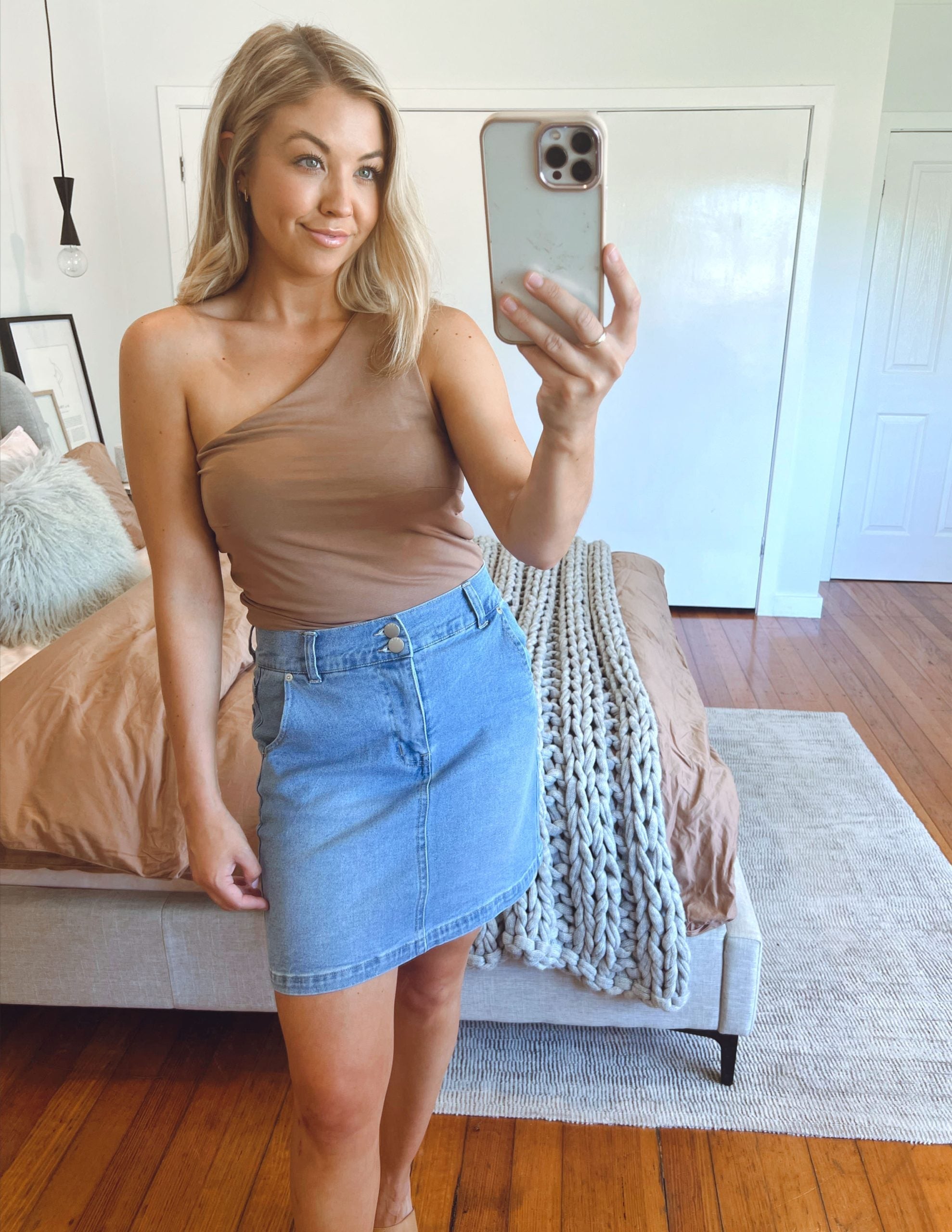 Sass Bec One Shoulder Top Mocha Brown - front view
