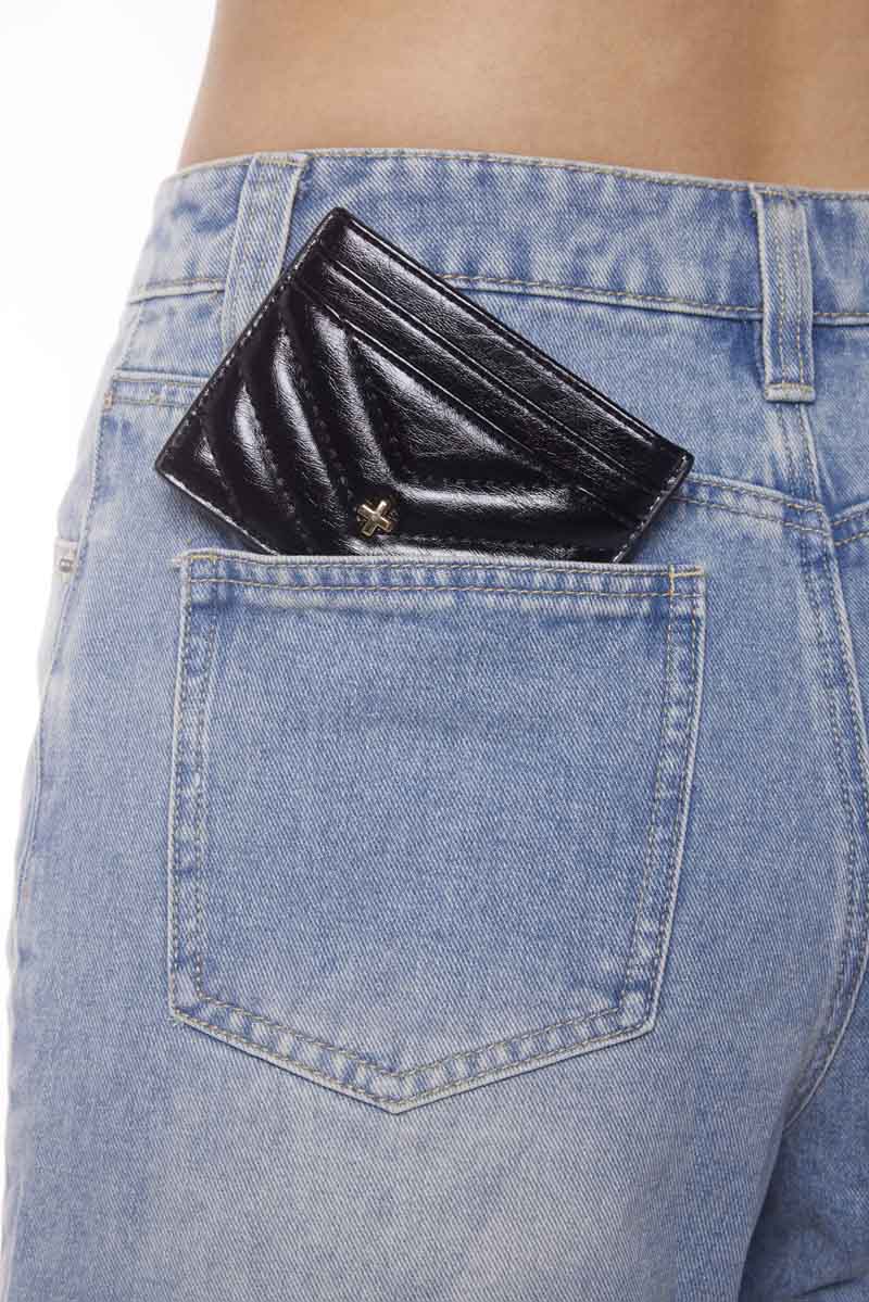 Peta + Jain Izzy Card Holder Black Quilt Crinkle Gold - lifestyle view