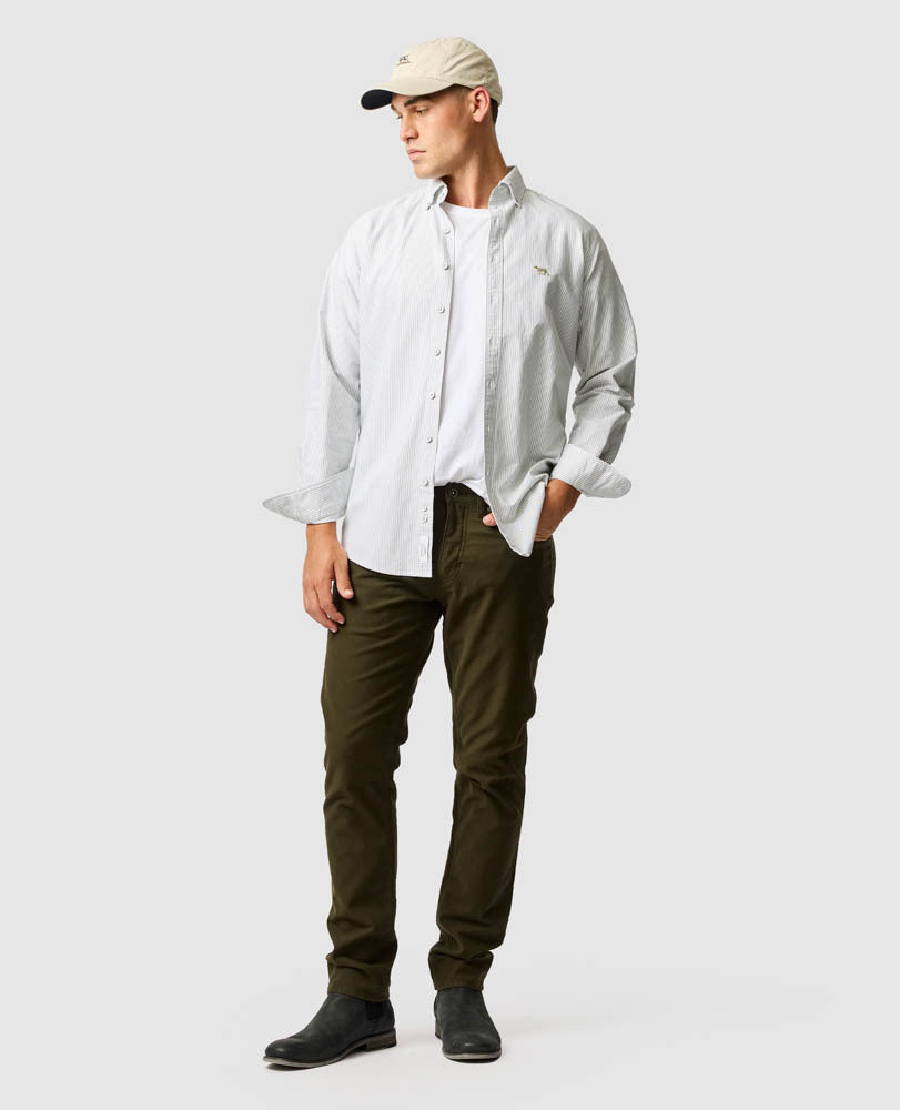 Rodd & Gunn Oxford Stripe Shirt in Eucalyptus - detail