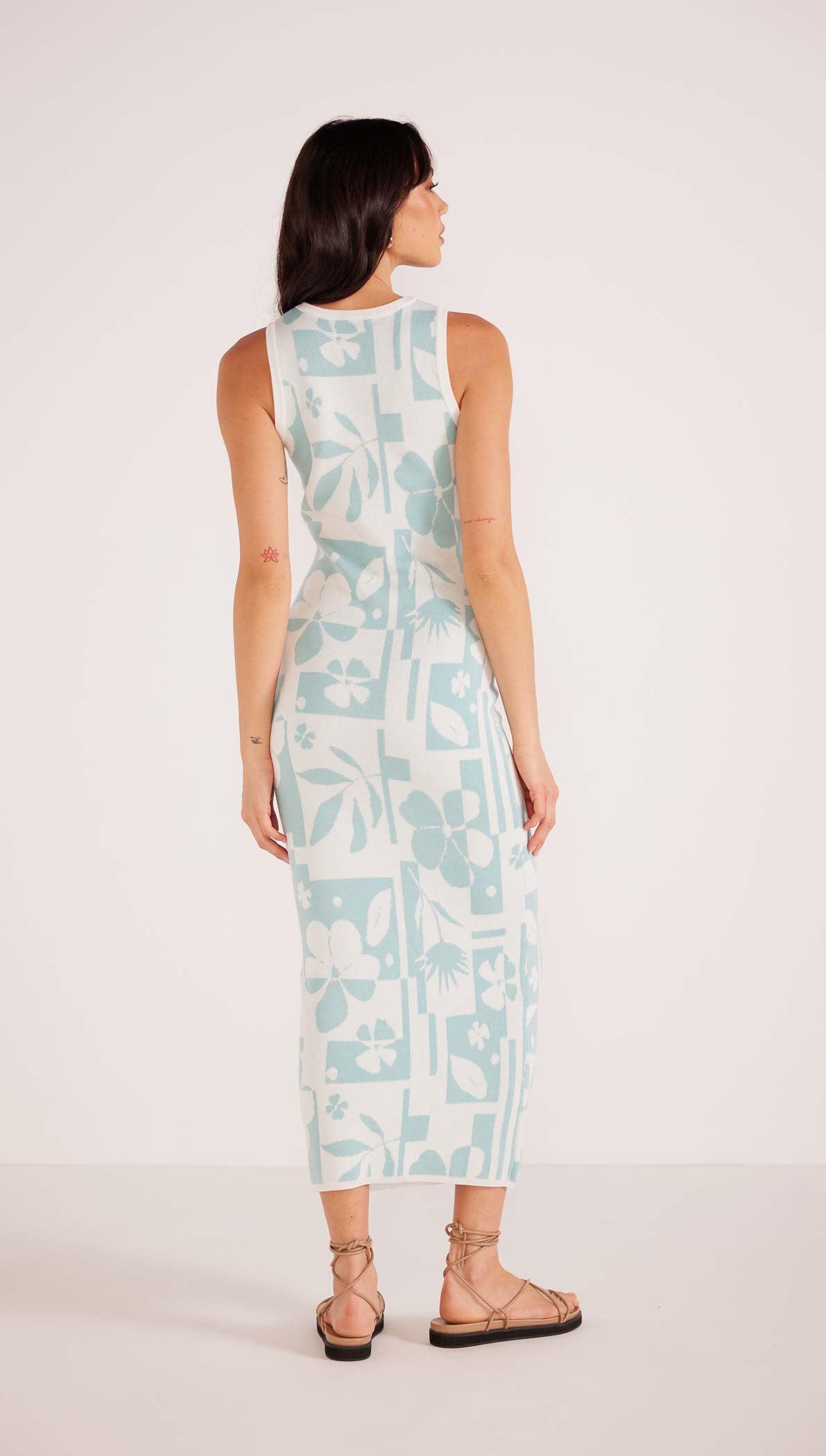 Lacy Intarsia Knit Midi Dress - Blue Floral