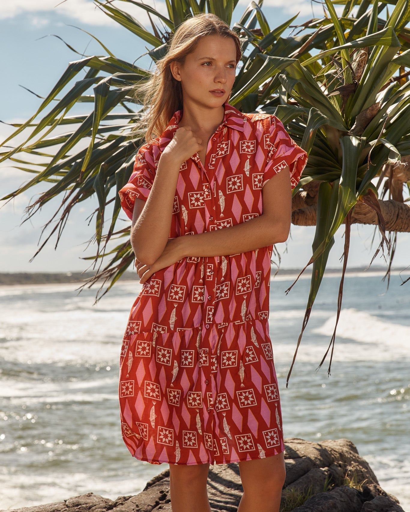 Copacabana Shirt Dress - Sardinia Geo Print Red