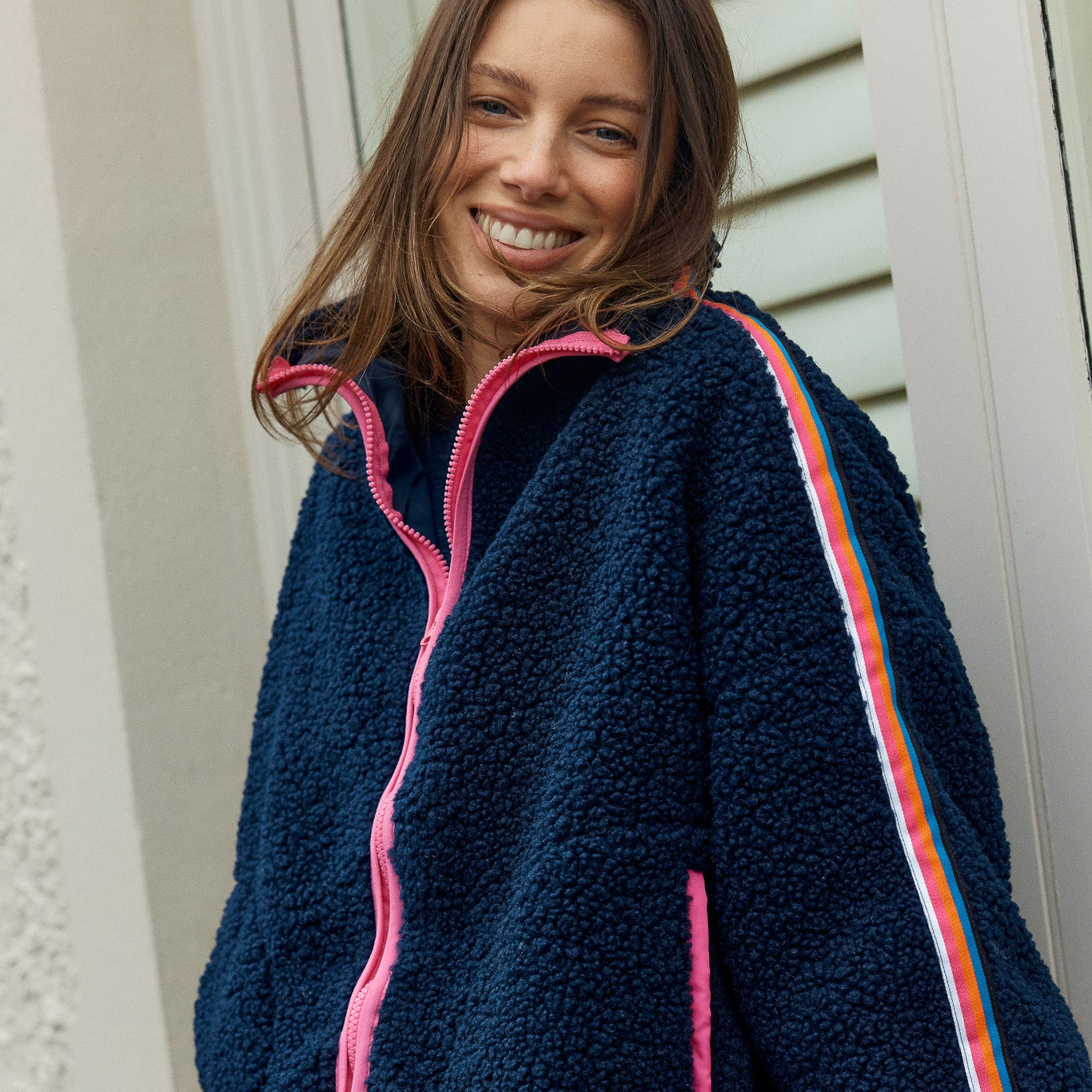 Betty Basics Aubrey Fleece Jacket - Navy/Rainbow (view 2)