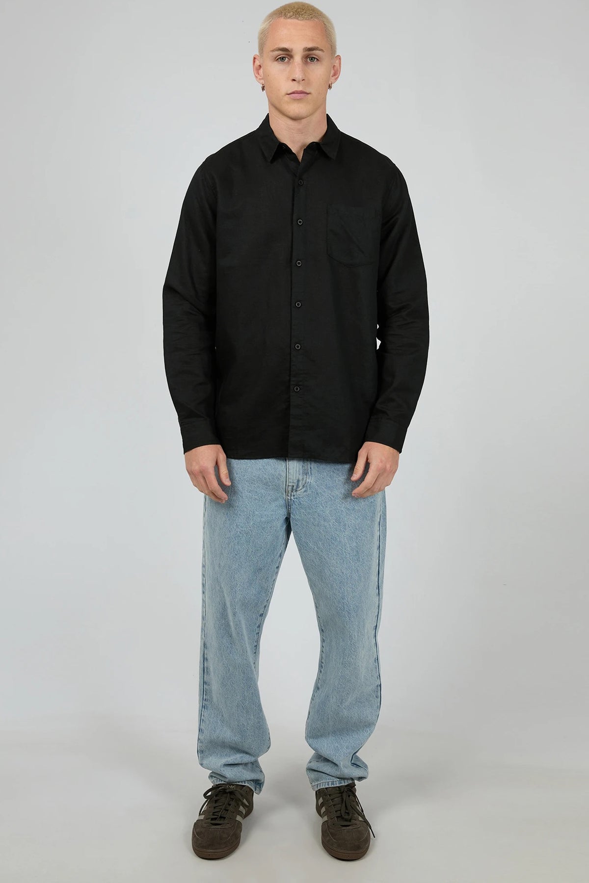 Silent Theory Linen Long Sleeve Shirt - Black
