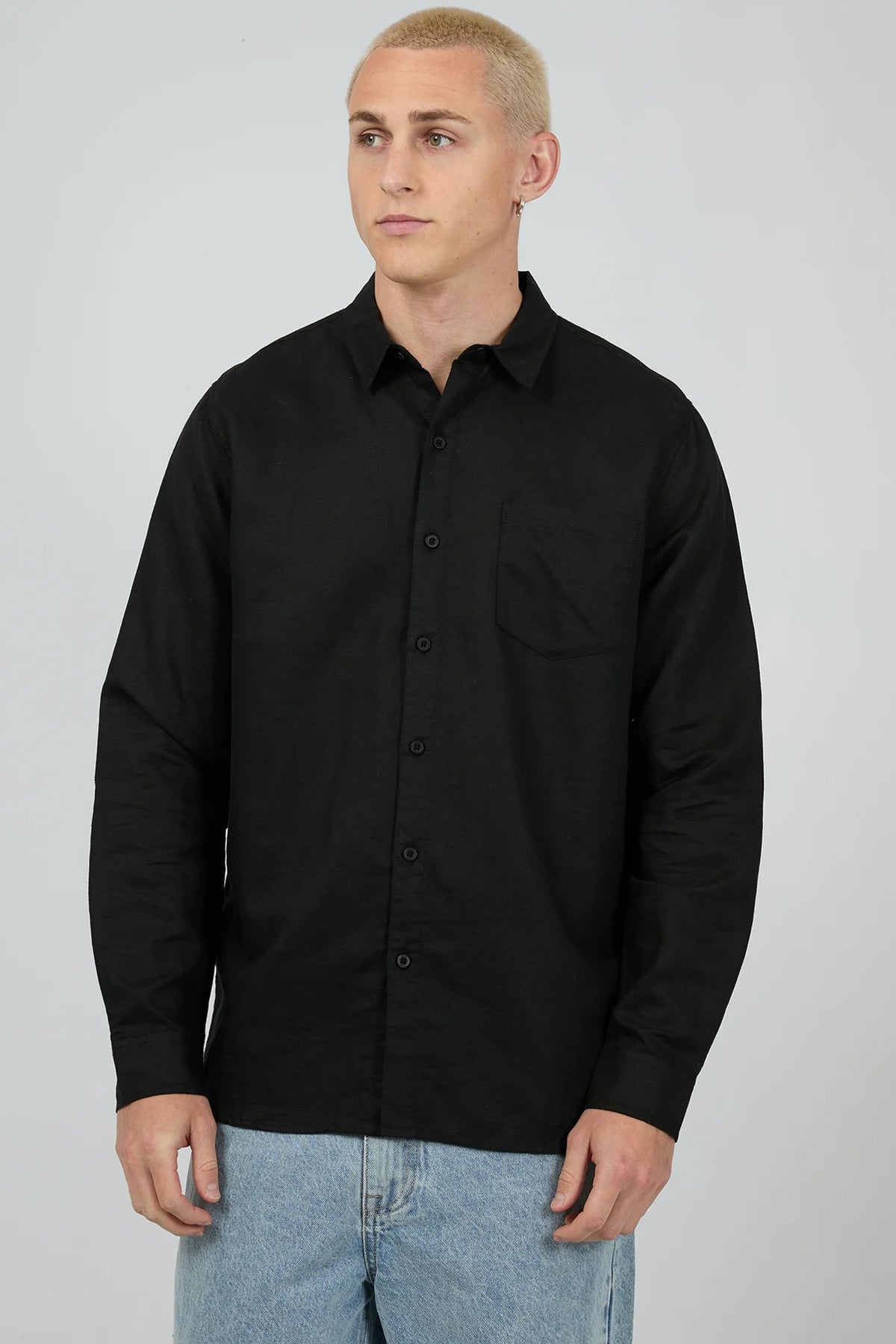 Silent Theory Linen Long Sleeve Shirt - Black (view 2)