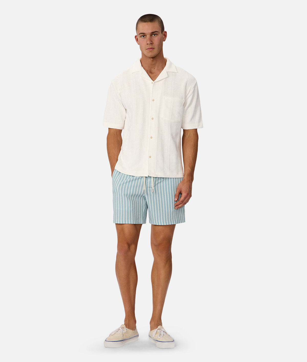 Industrie The Malaga Short Sleeve Shirt in Off White - detail